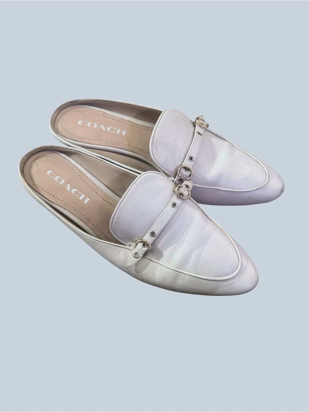 Coach Irene White Leather Mule Slides Flats